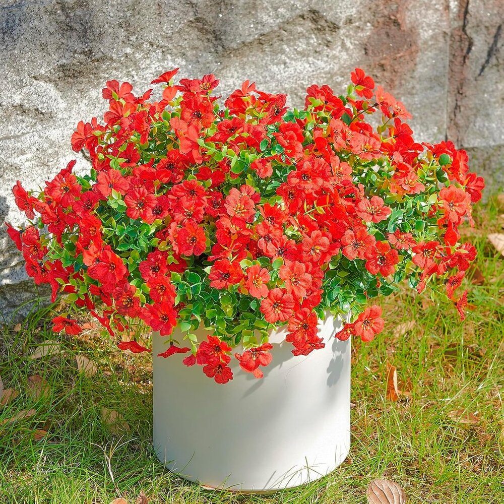 16 Bundles Artificial Flowers for Outdoors, UV Resistant Plastic Faux Daisy Euca